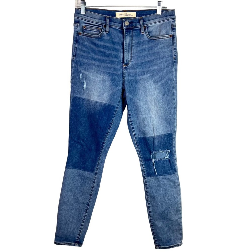 🟣 GAP Size 30 Regular Color Block Distressed Skinny Super High Rise Jean - Picture 3 of 11